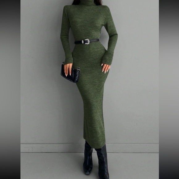 Luxe burgundy high neck sweater bodycon dress - Picture 3 of 16